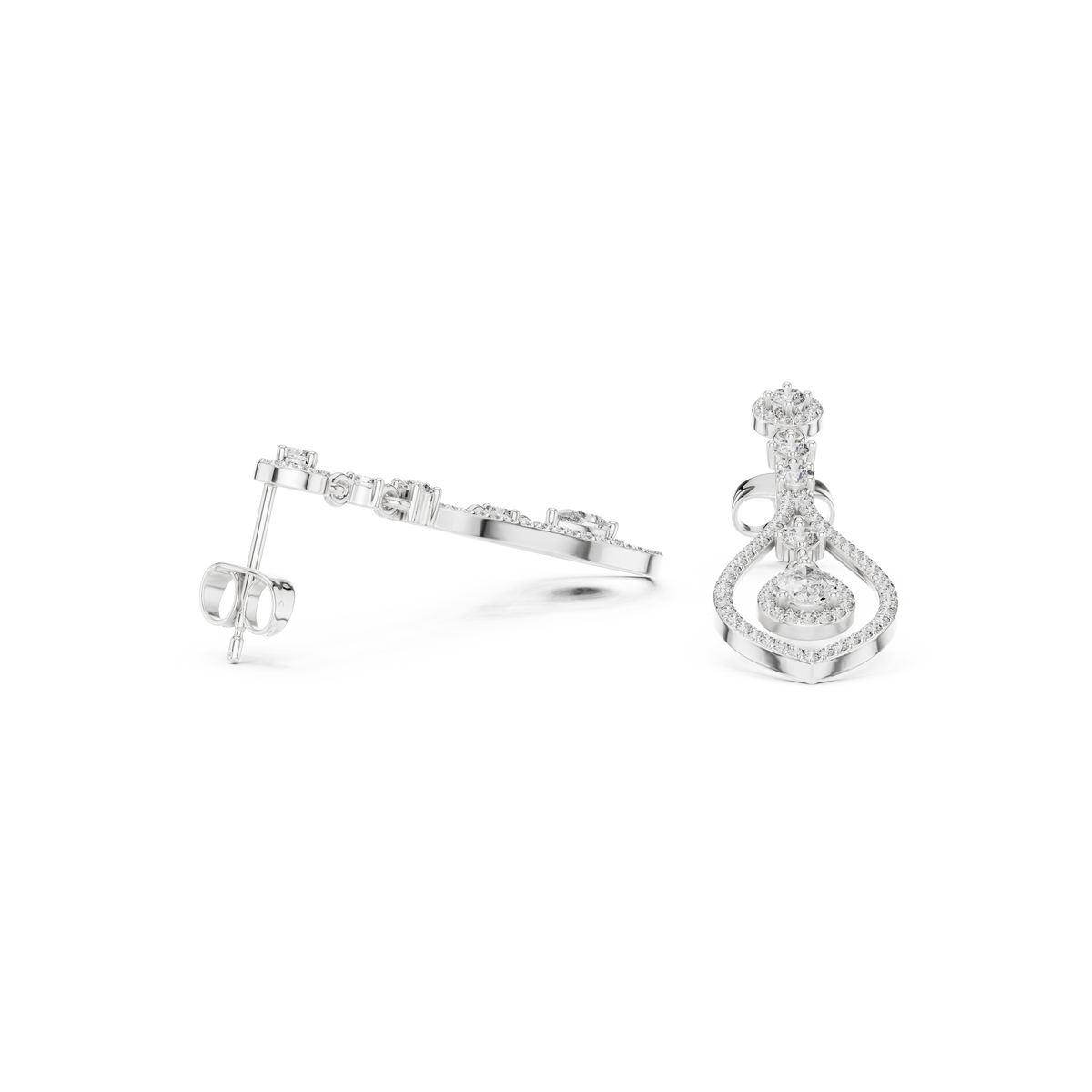 Evelyn Pear Shaped Lab Grown Diamond Long Drop Earrings with Pavé Teardrop Frame
