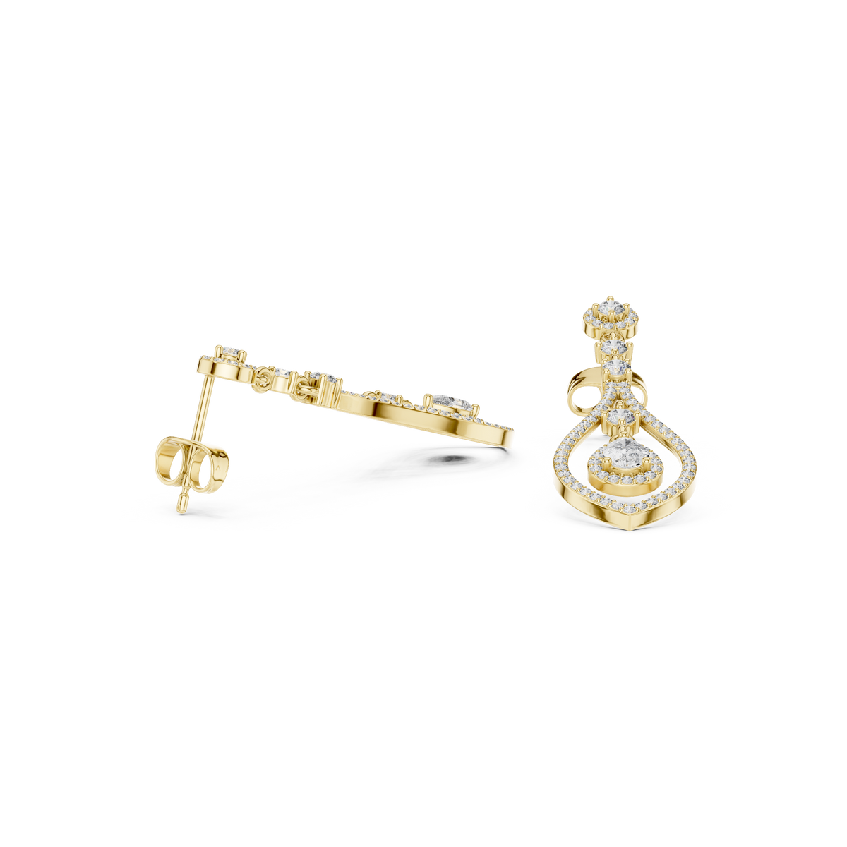 Evelyn Pear Shaped Lab Grown Diamond Long Drop Earrings with Pavé Teardrop Frame