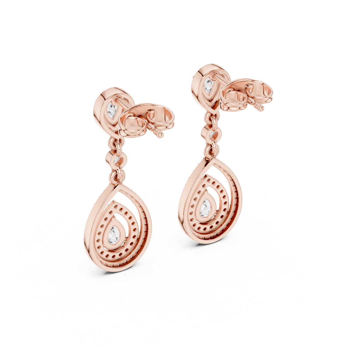 Lucinda Pear Shaped Lab Grown Diamond Double Halo Chandelier Drop Earrings