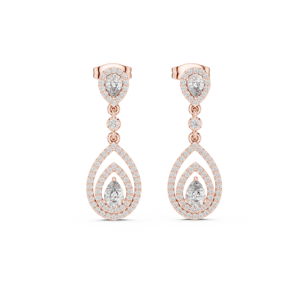 Lucinda Pear Shaped Lab Grown Diamond Double Halo Chandelier Drop Earrings