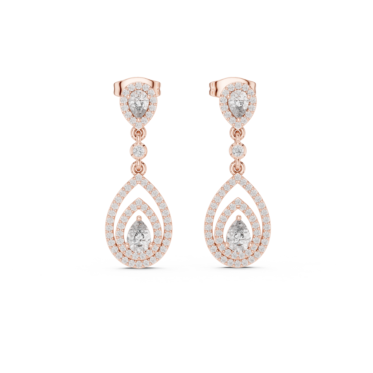Lucinda Pear Shaped Lab Grown Diamond Double Halo Chandelier Drop Earrings