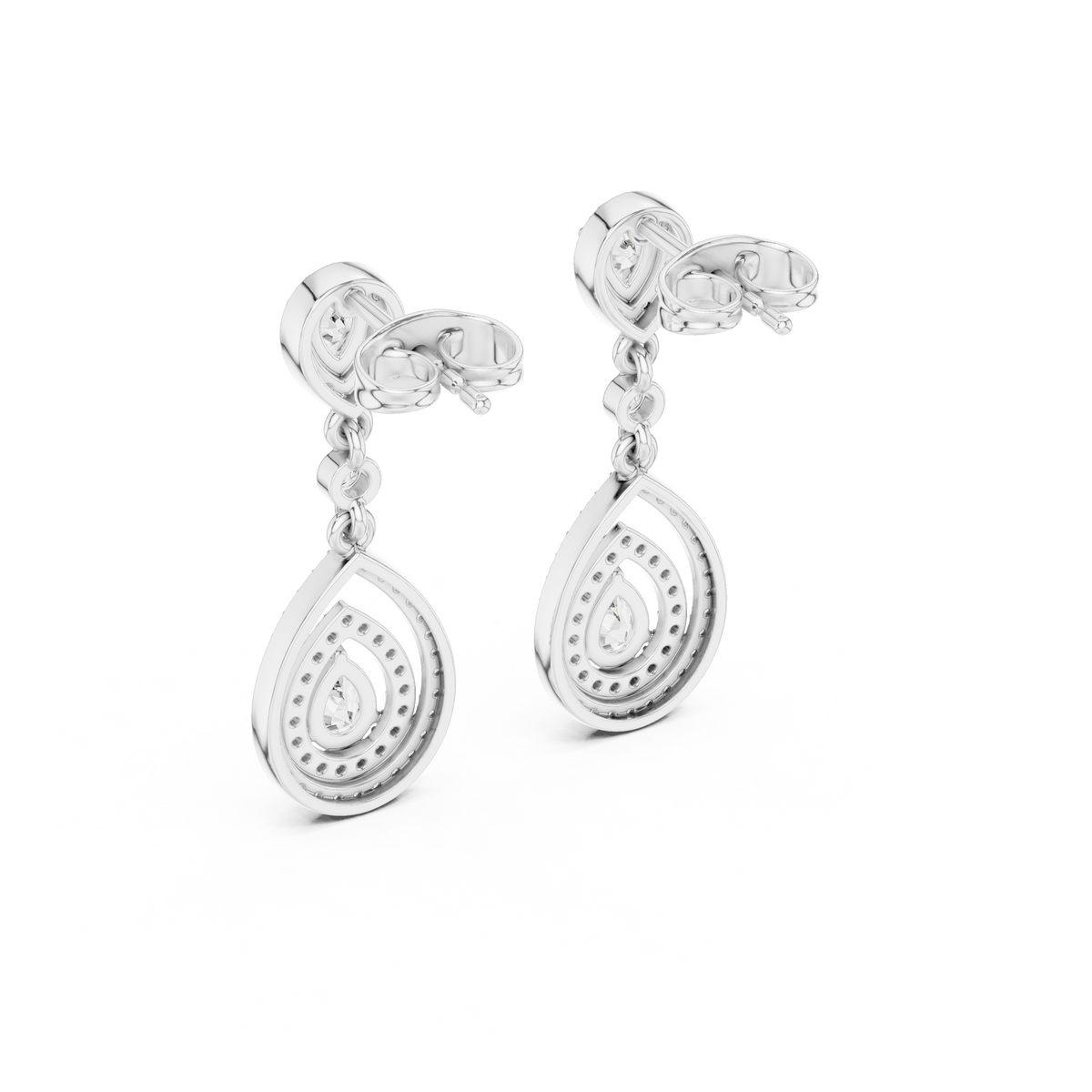 Lucinda Pear Shaped Lab Grown Diamond Double Halo Chandelier Drop Earrings