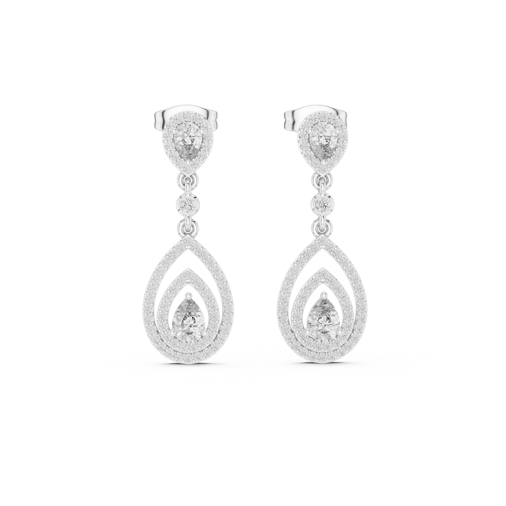 Lucinda Pear Shaped Lab Grown Diamond Double Halo Chandelier Drop Earrings