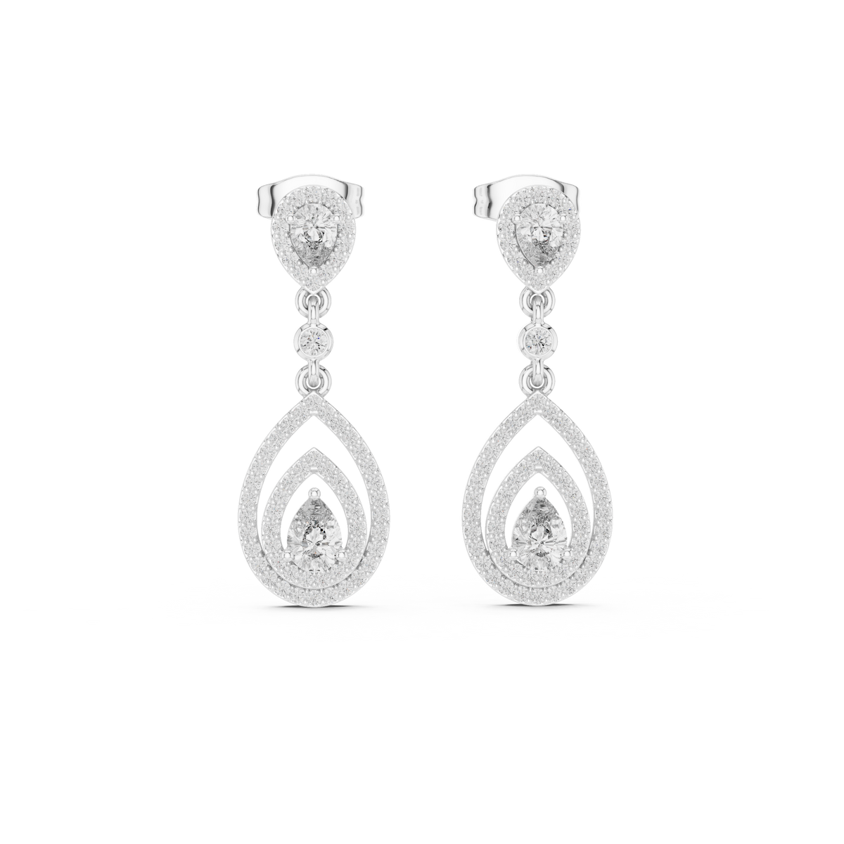 Lucinda Pear Shaped Lab Grown Diamond Double Halo Chandelier Drop Earrings