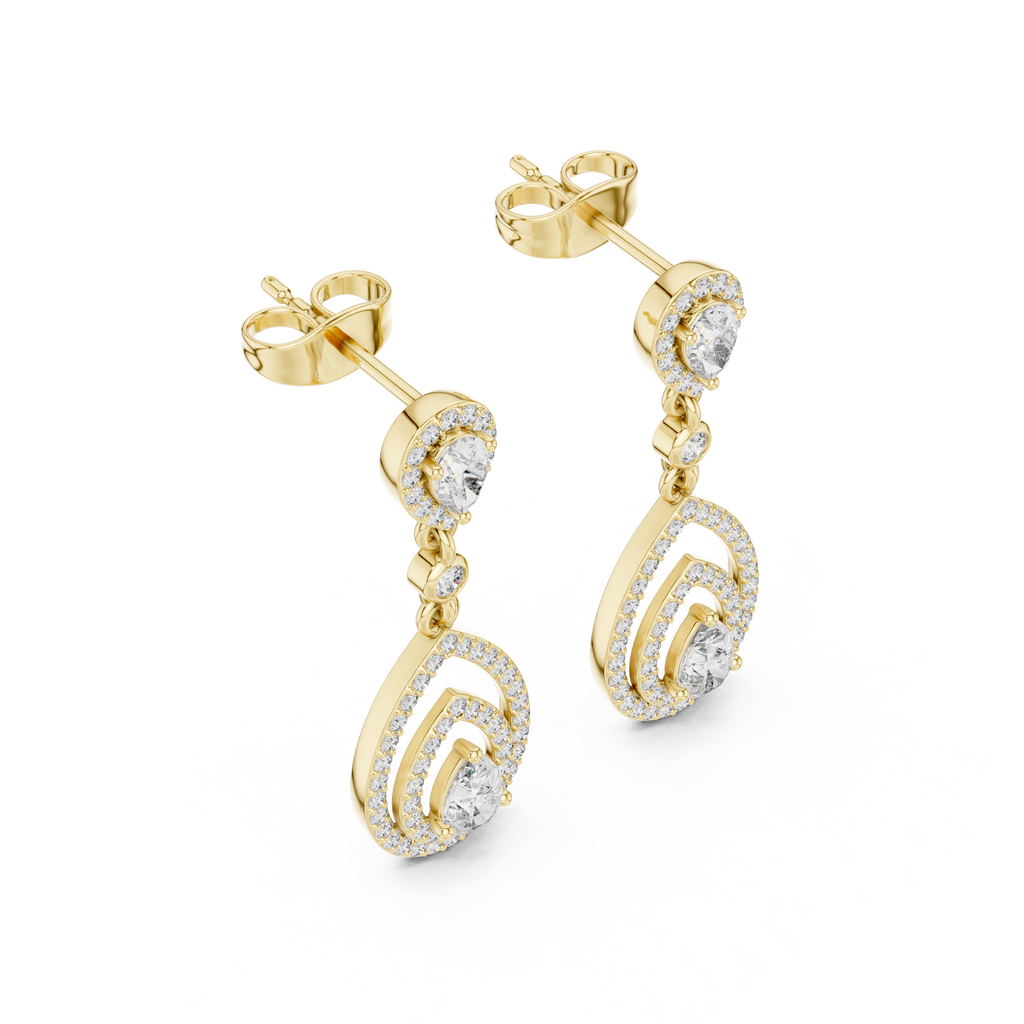 Lucinda Pear Shaped Lab Grown Diamond Double Halo Chandelier Drop Earrings