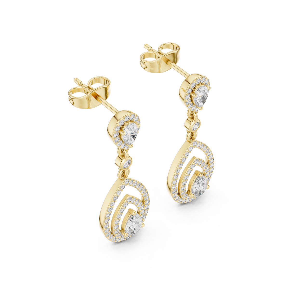 Lucinda Pear Shaped Lab Grown Diamond Double Halo Chandelier Drop Earrings