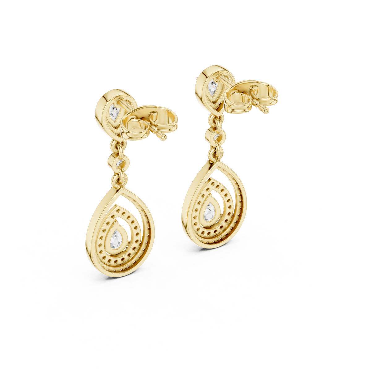 Lucinda Pear Shaped Lab Grown Diamond Double Halo Chandelier Drop Earrings