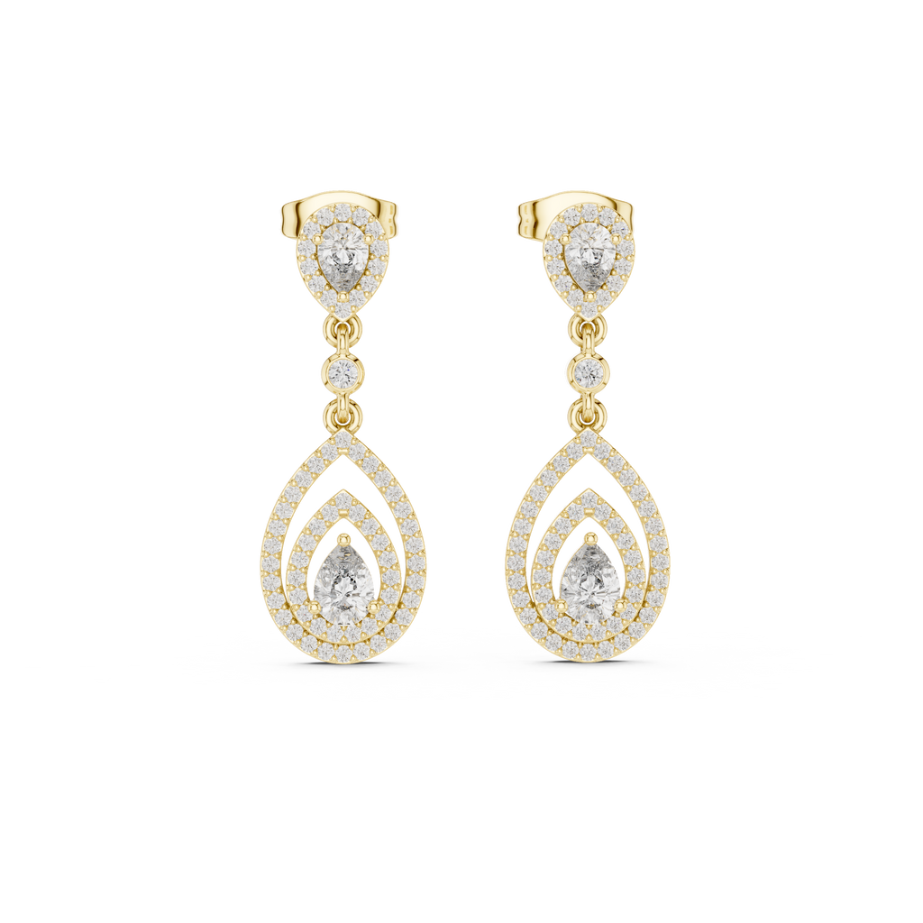 Lucinda Pear Shaped Lab Grown Diamond Double Halo Chandelier Drop Earrings