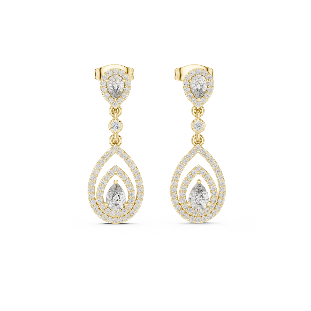 Lucinda Pear Shaped Lab Grown Diamond Double Halo Chandelier Drop Earrings