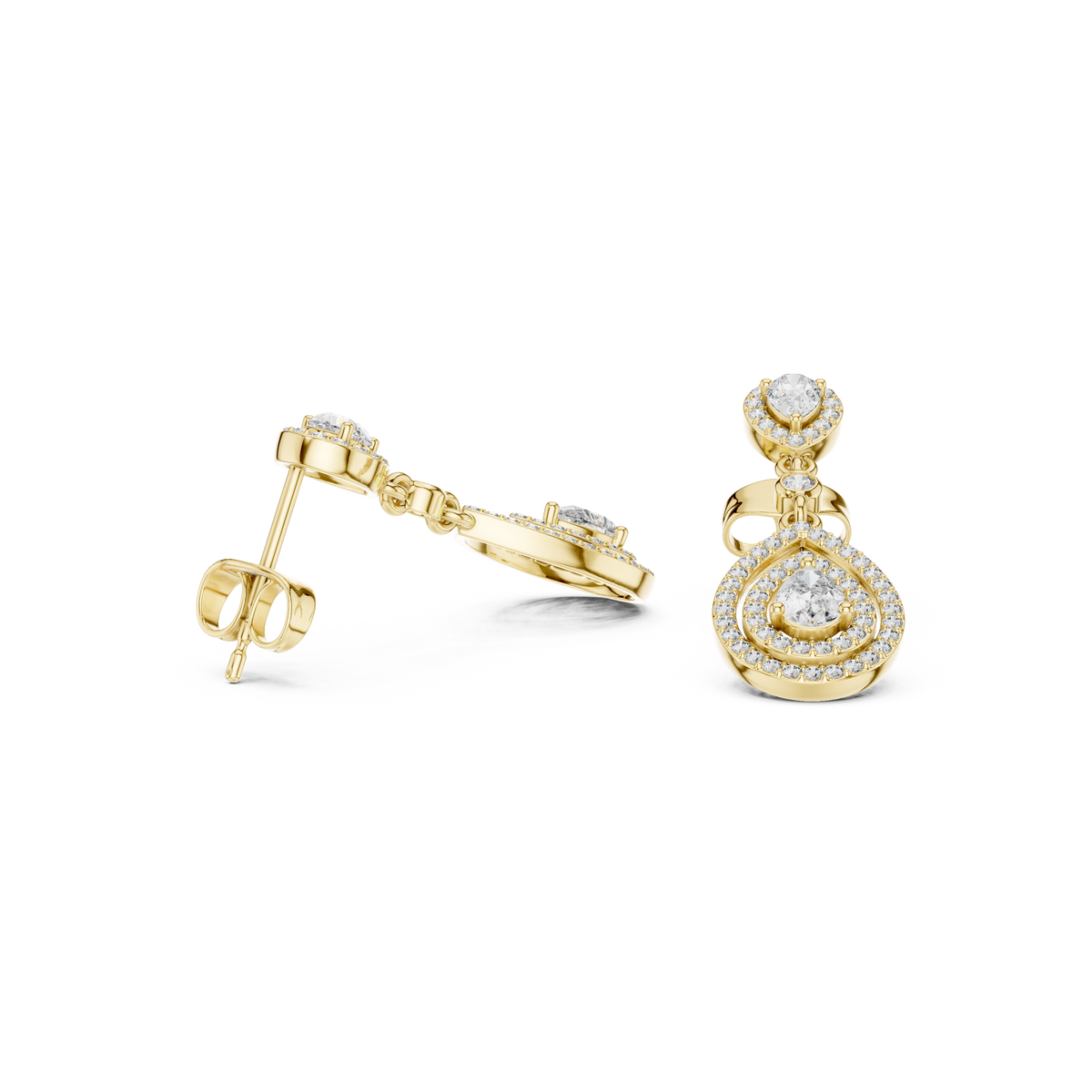 Lucinda Pear Shaped Lab Grown Diamond Double Halo Chandelier Drop Earrings