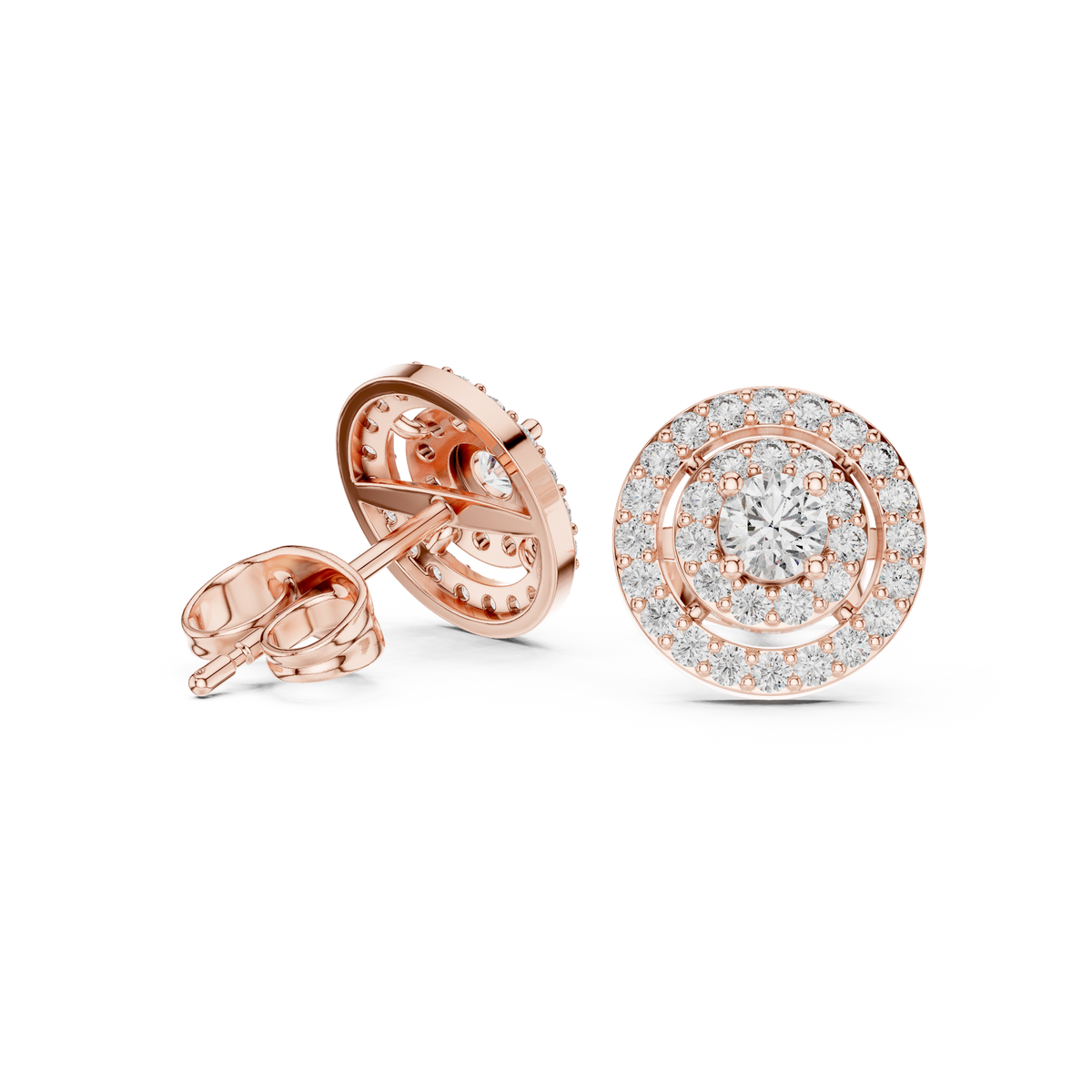 Octavia Round Lab Grown Diamond Double Halo Stud Earrings