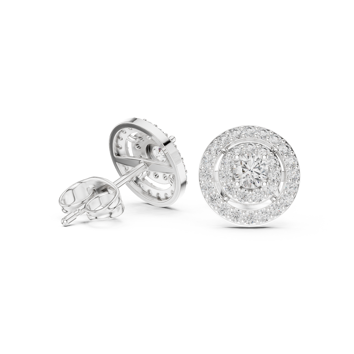 Octavia Round Lab Grown Diamond Double Halo Stud Earrings