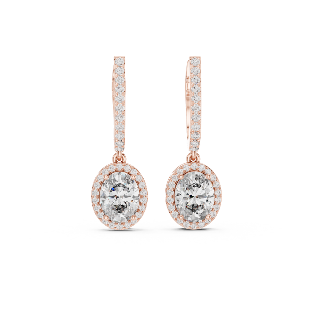 Cordelia Oval Lab Grown Diamond Halo Huggie Drop Earrings