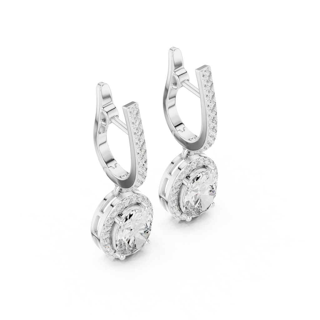 Cordelia Oval Lab Grown Diamond Halo Huggie Drop Earrings