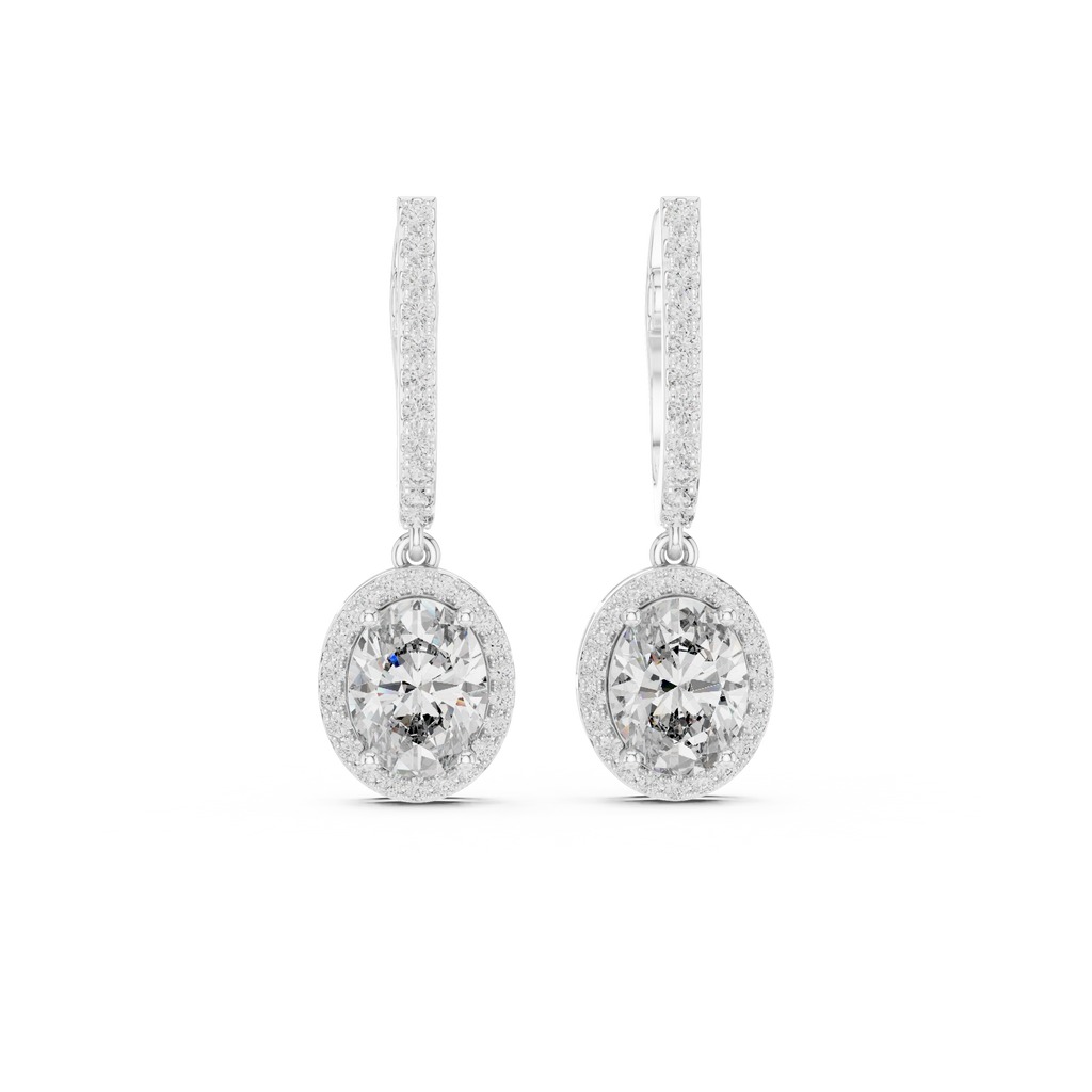 Cordelia Oval Lab Grown Diamond Halo Huggie Drop Earrings