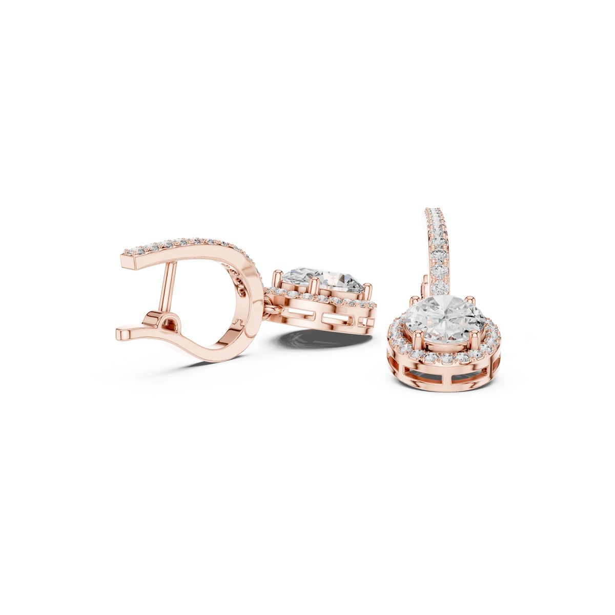 Cordelia Oval Lab Grown Diamond Halo Huggie Drop Earrings