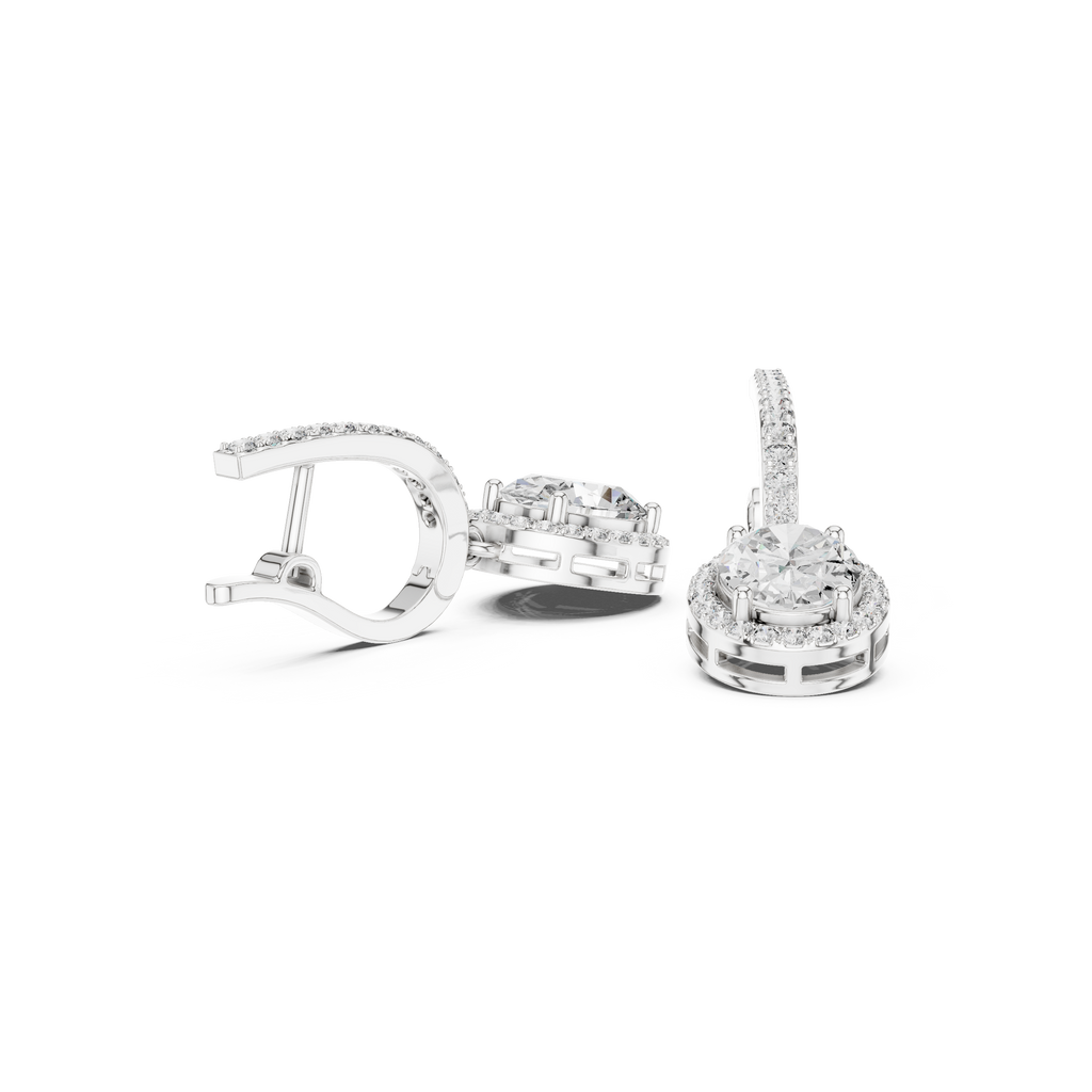 Cordelia Oval Lab Grown Diamond Halo Huggie Drop Earrings