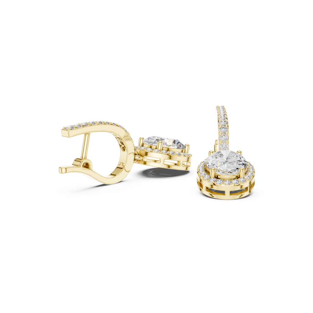 Cordelia Oval Lab Grown Diamond Halo Huggie Drop Earrings