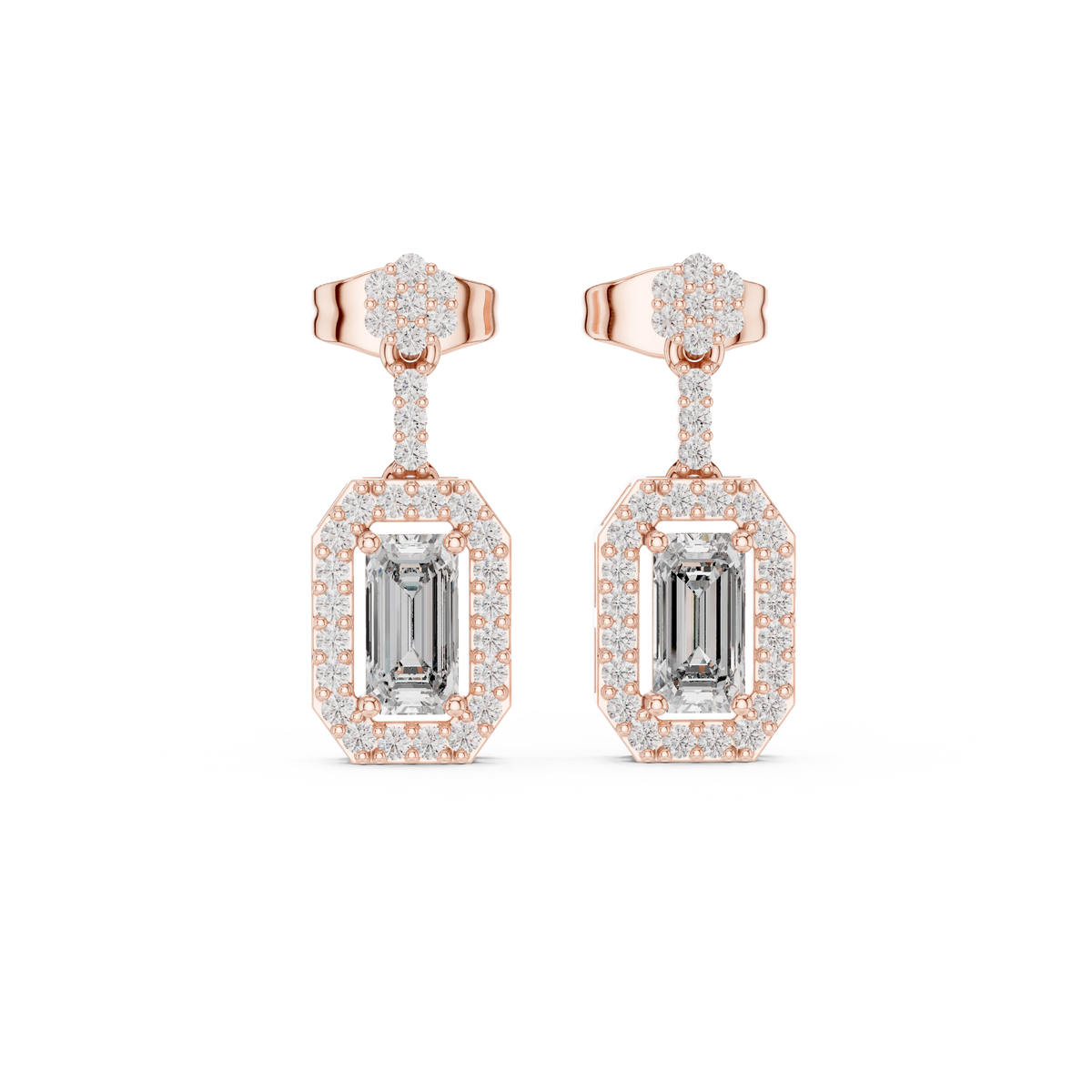 Isadora Emerald Cut Lab Grown Diamond Halo Drop Earrings