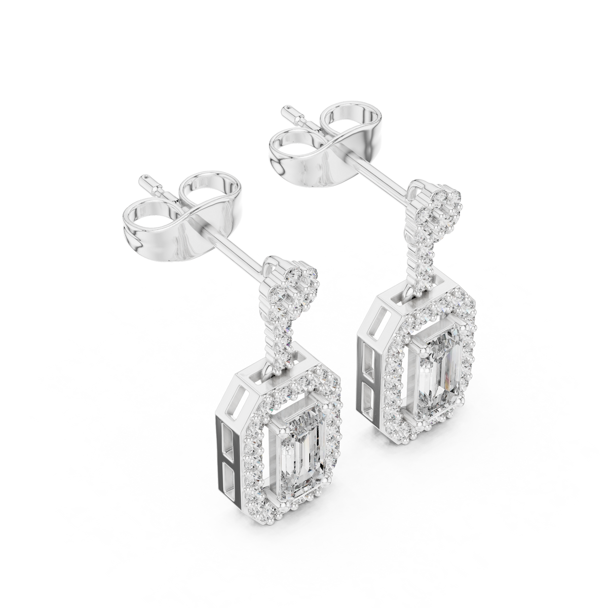 Isadora Emerald Cut Lab Grown Diamond Halo Drop Earrings
