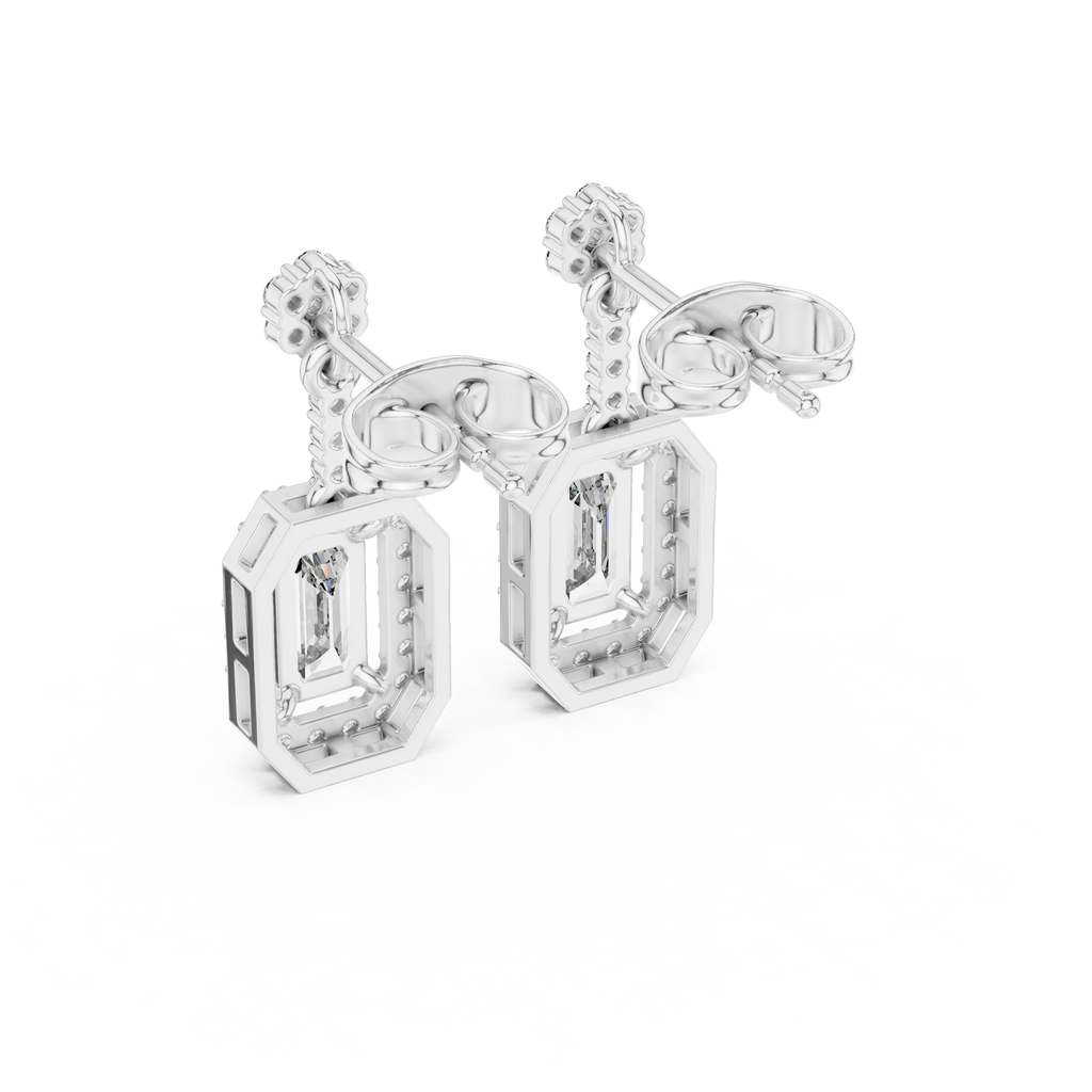 Isadora Emerald Cut Lab Grown Diamond Halo Drop Earrings