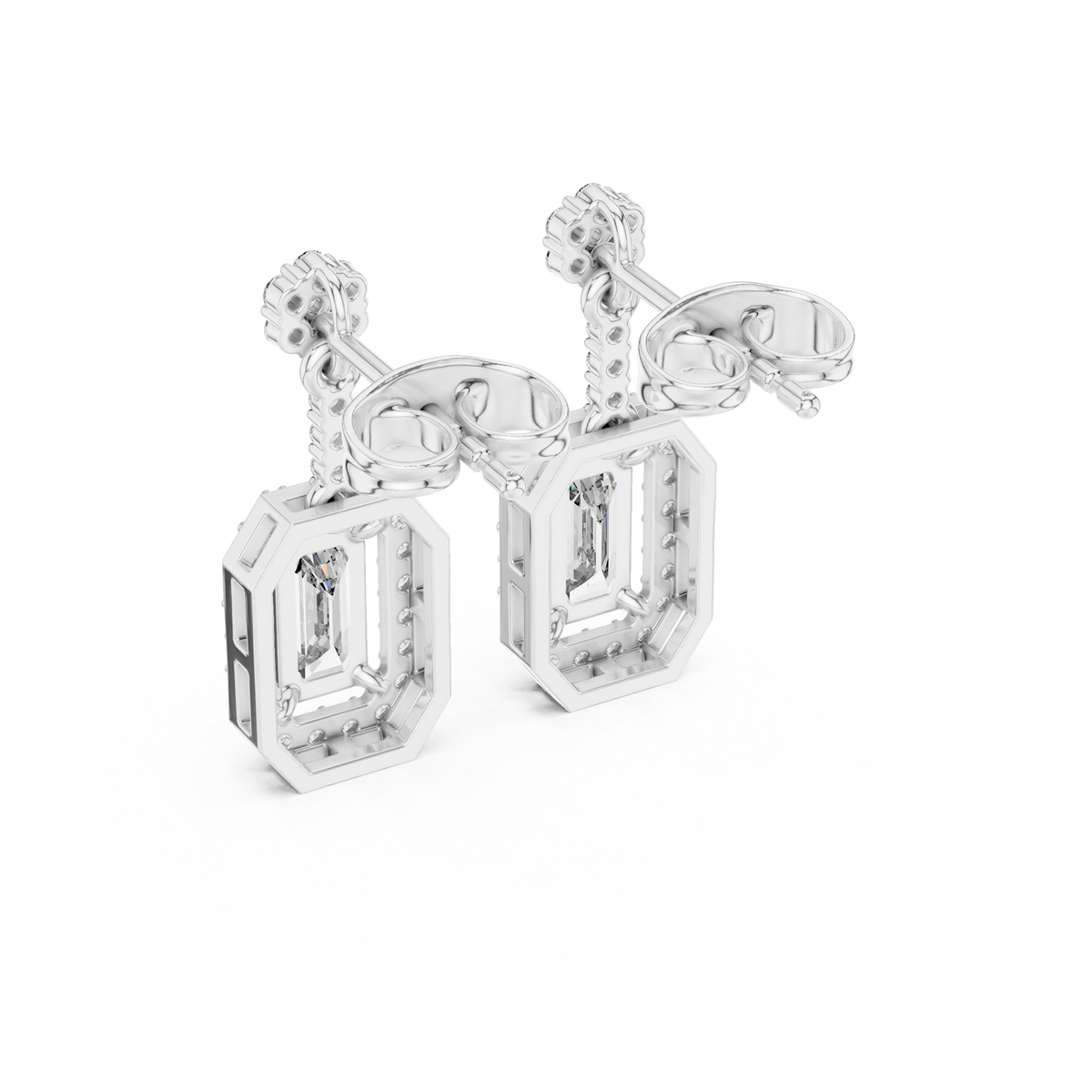 Isadora Emerald Cut Lab Grown Diamond Halo Drop Earrings
