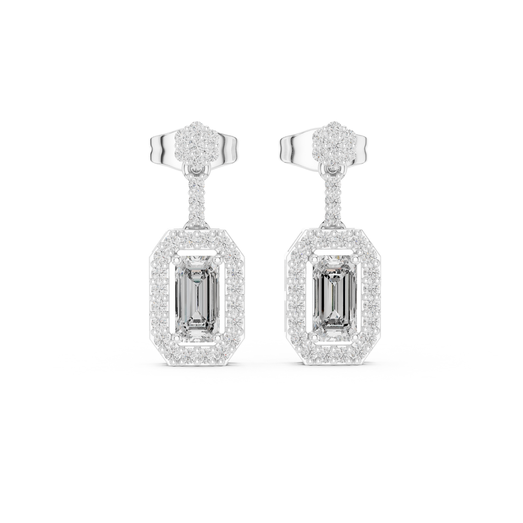 Isadora Emerald Cut Lab Grown Diamond Halo Drop Earrings