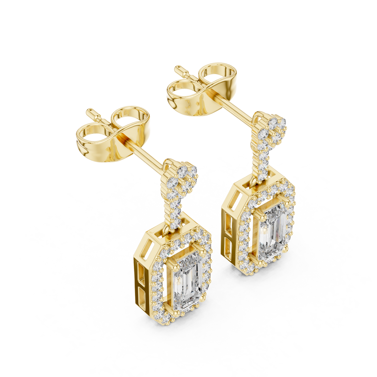 Isadora Emerald Cut Lab Grown Diamond Halo Drop Earrings