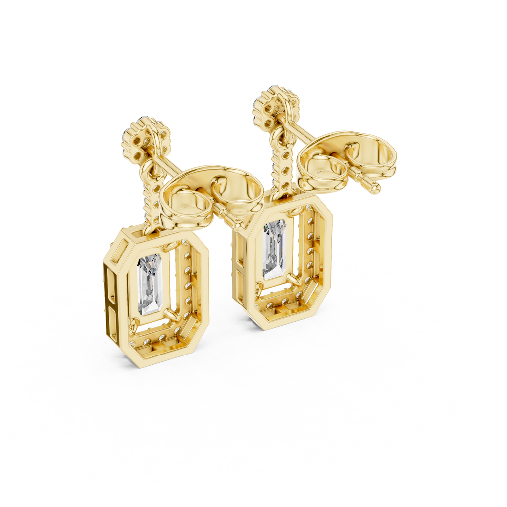 Isadora Emerald Cut Lab Grown Diamond Halo Drop Earrings