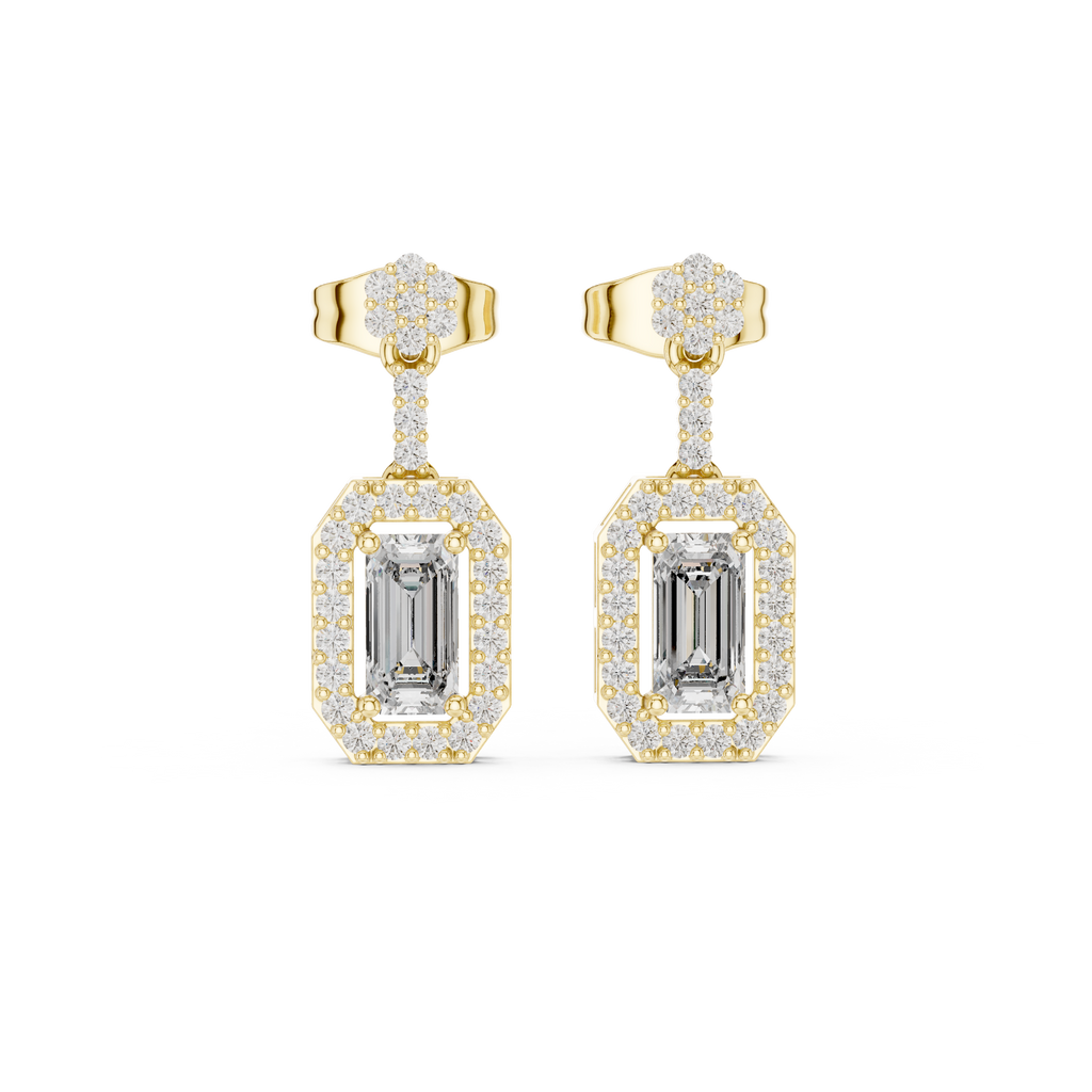 Isadora Emerald Cut Lab Grown Diamond Halo Drop Earrings