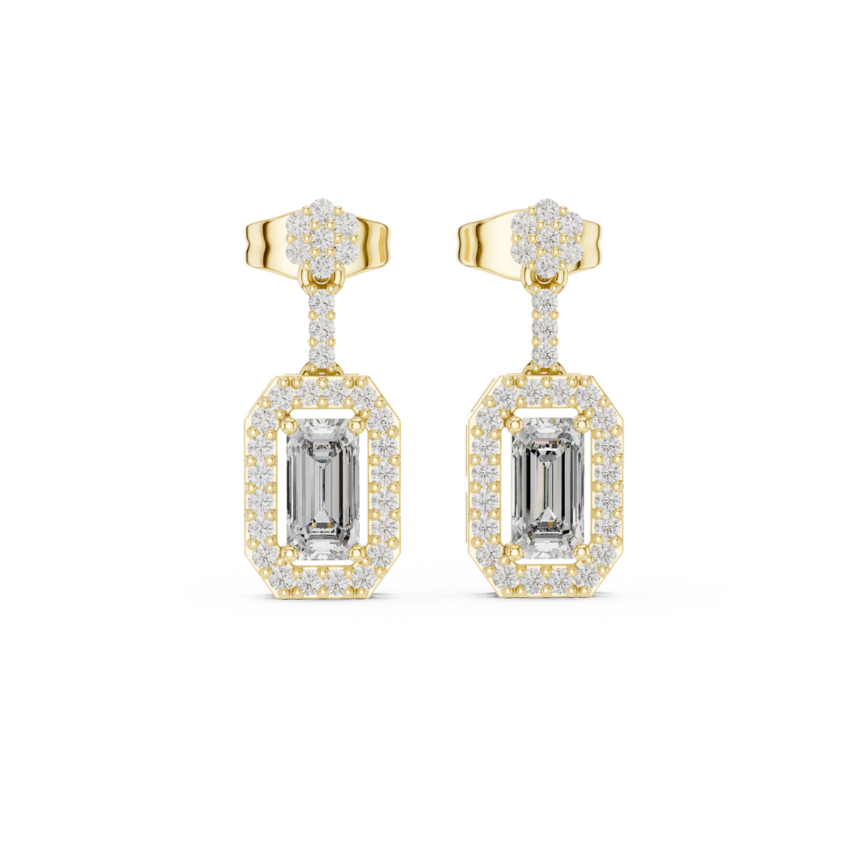 Isadora Emerald Cut Lab Grown Diamond Halo Drop Earrings