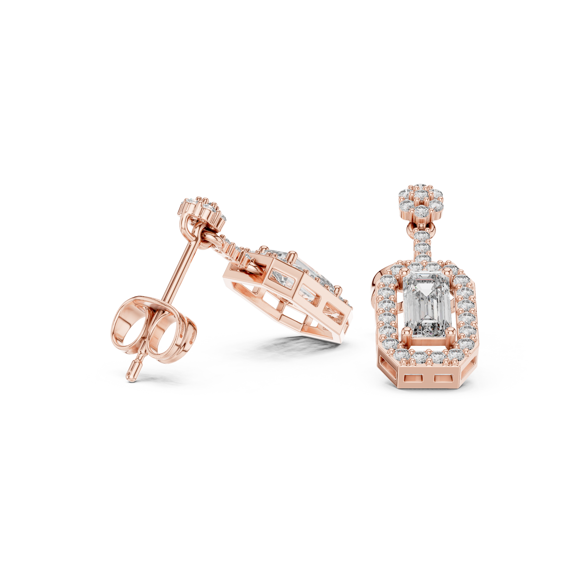 Isadora Emerald Cut Lab Grown Diamond Halo Drop Earrings
