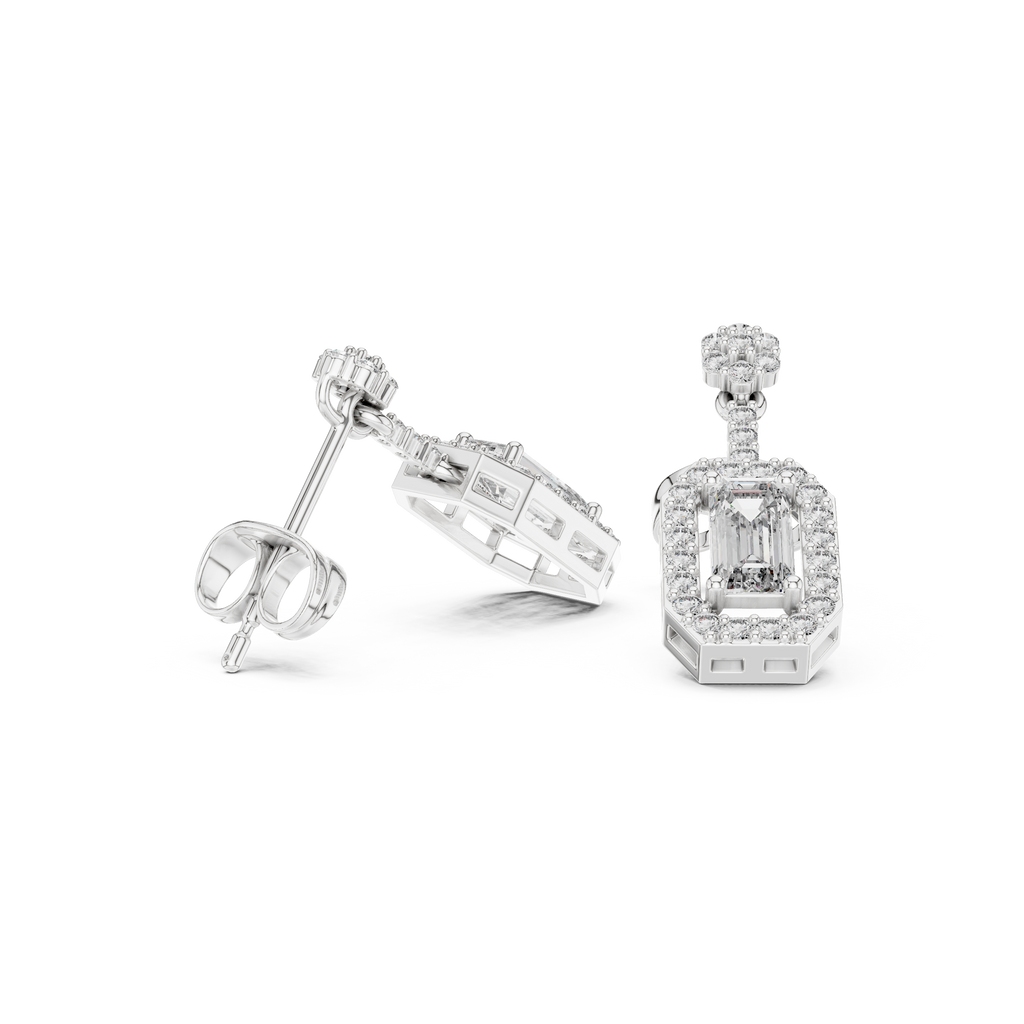 Isadora Emerald Cut Lab Grown Diamond Halo Drop Earrings