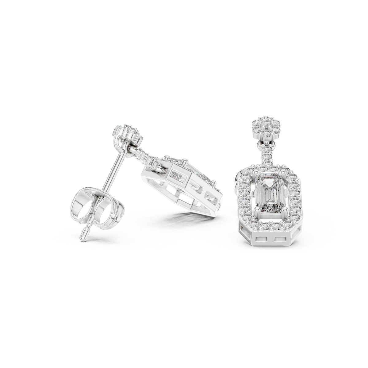 Isadora Emerald Cut Lab Grown Diamond Halo Drop Earrings