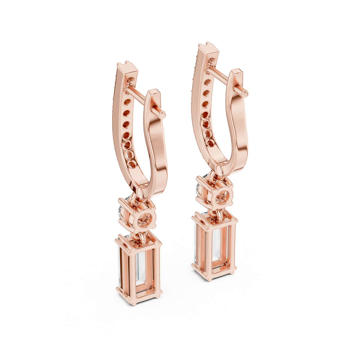 Aurelia Emerald Cut Lab Grown Diamond Huggie Drop Earrings