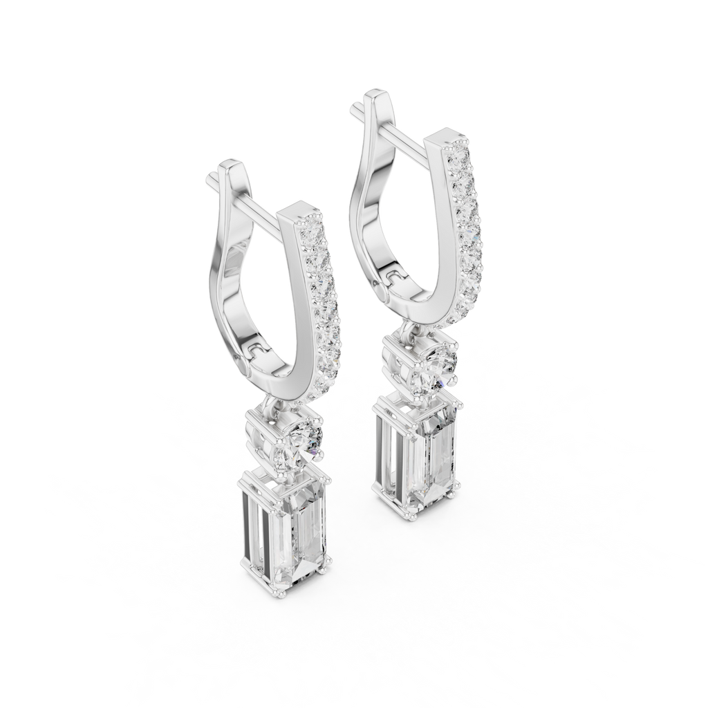 Aurelia Emerald Cut Lab Grown Diamond Huggie Drop Earrings