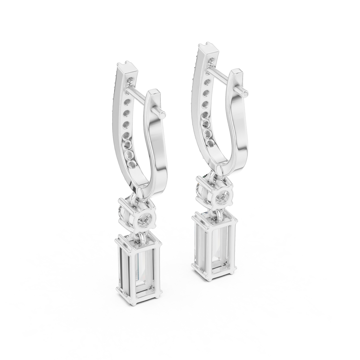 Aurelia Emerald Cut Lab Grown Diamond Huggie Drop Earrings