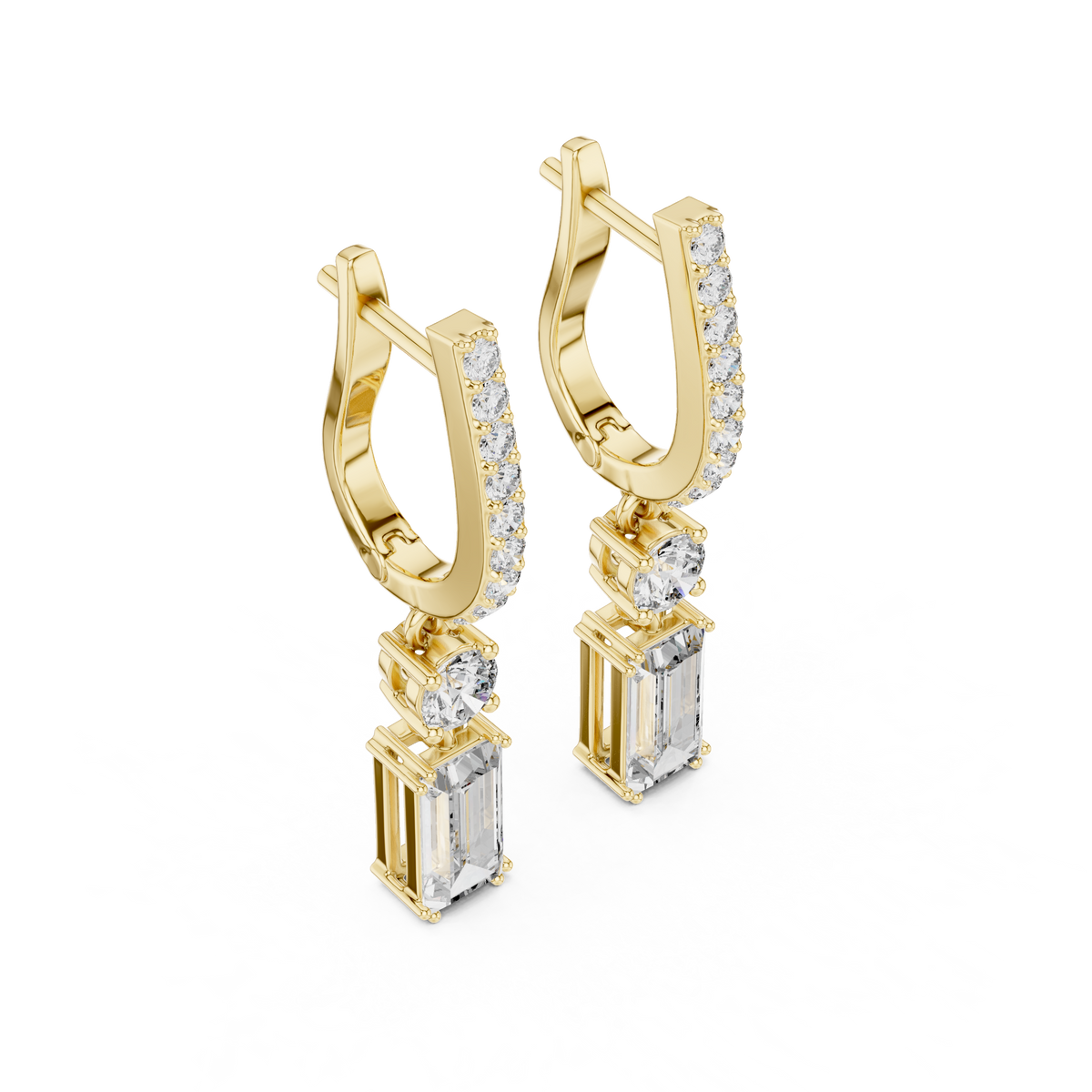 Aurelia Emerald Cut Lab Grown Diamond Huggie Drop Earrings