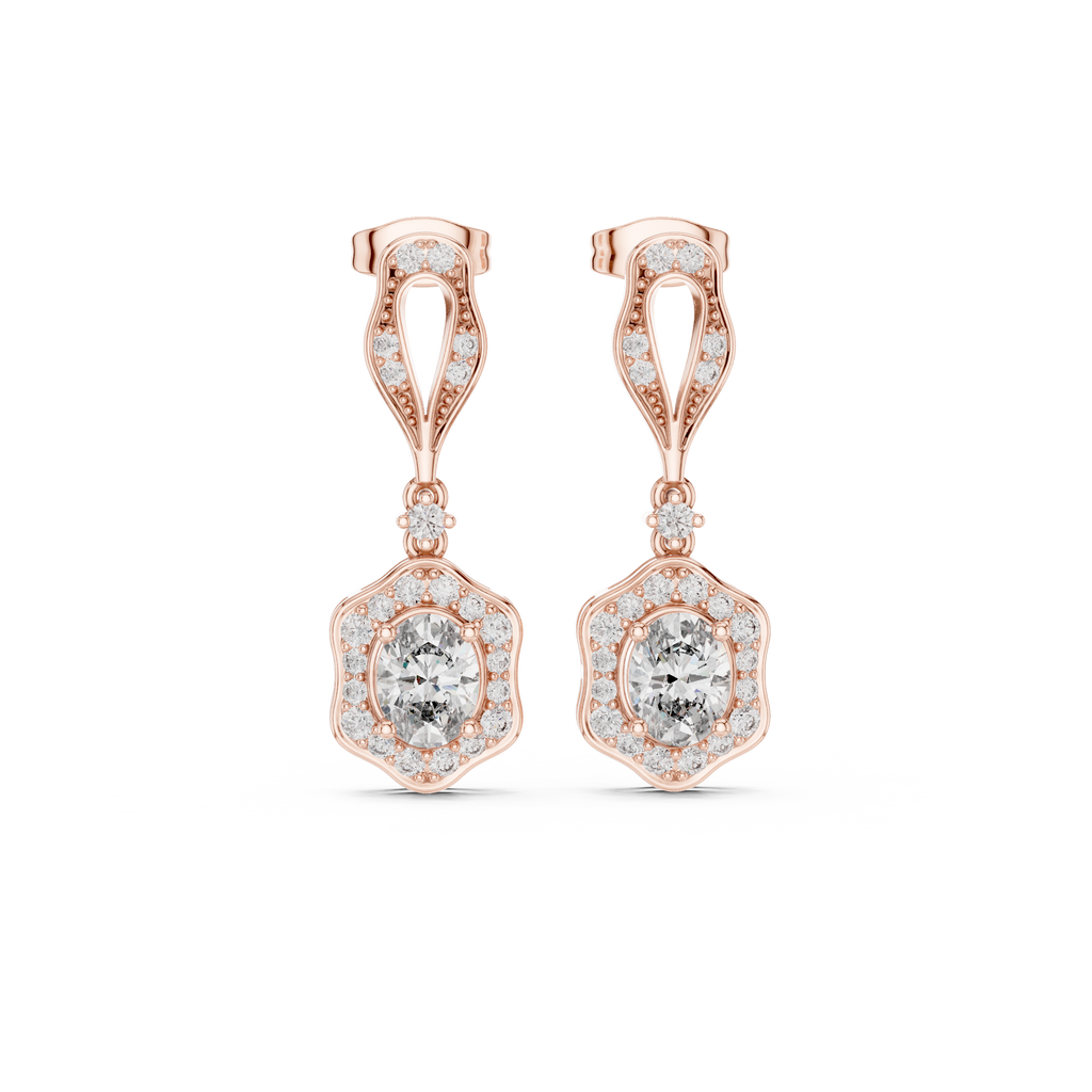 Seraphina Vintage Oval Lab Grown Diamond Halo Drop Earrings