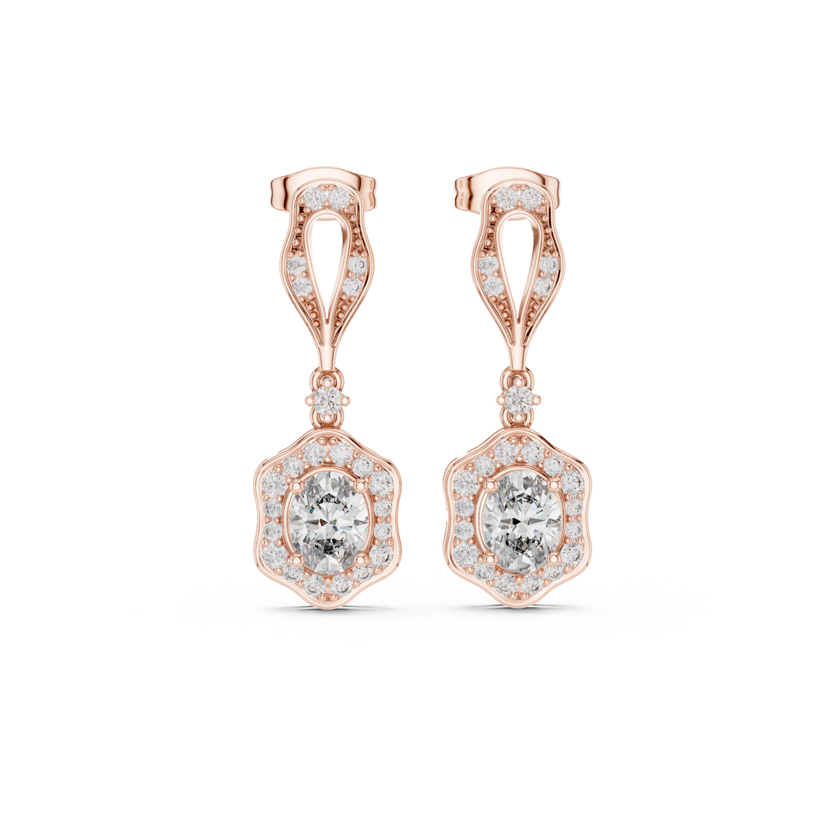 Seraphina Vintage Oval Lab Grown Diamond Halo Drop Earrings
