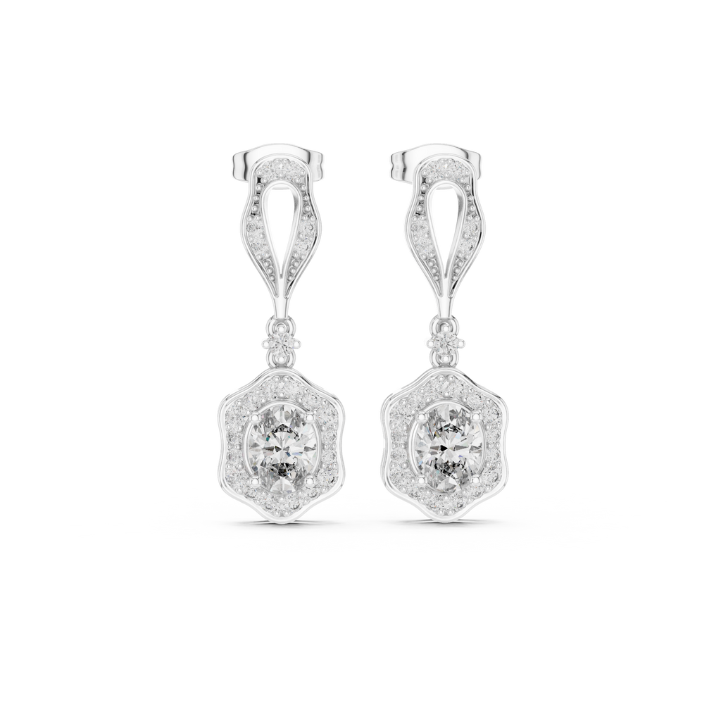 Seraphina Vintage Oval Lab Grown Diamond Halo Drop Earrings