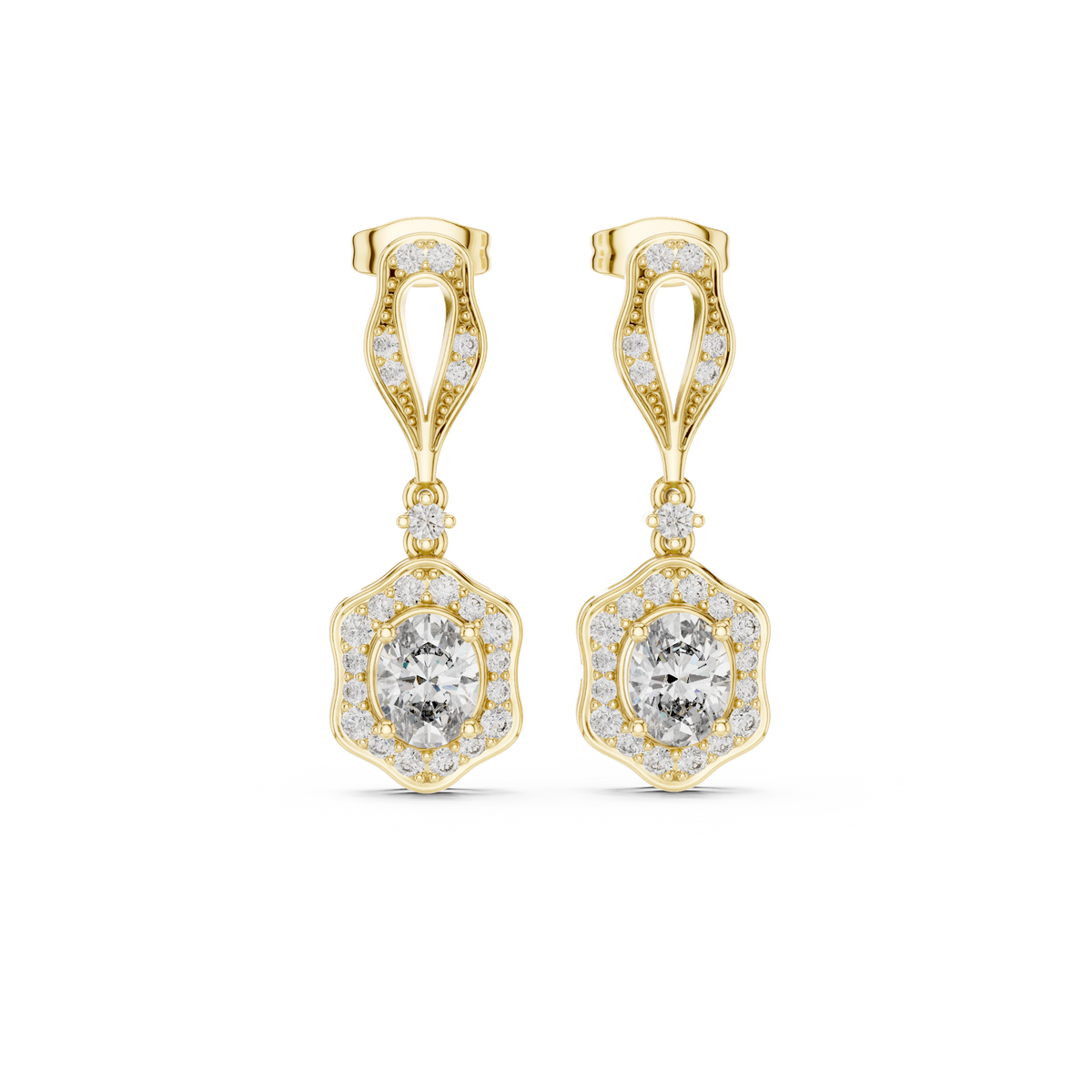 Seraphina Vintage Oval Lab Grown Diamond Halo Drop Earrings
