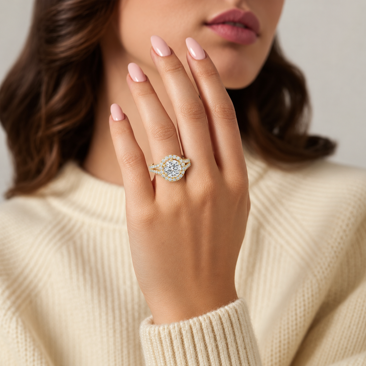 Marisol Round Halo Split Shank Lab Grown Diamond Engagement Ring