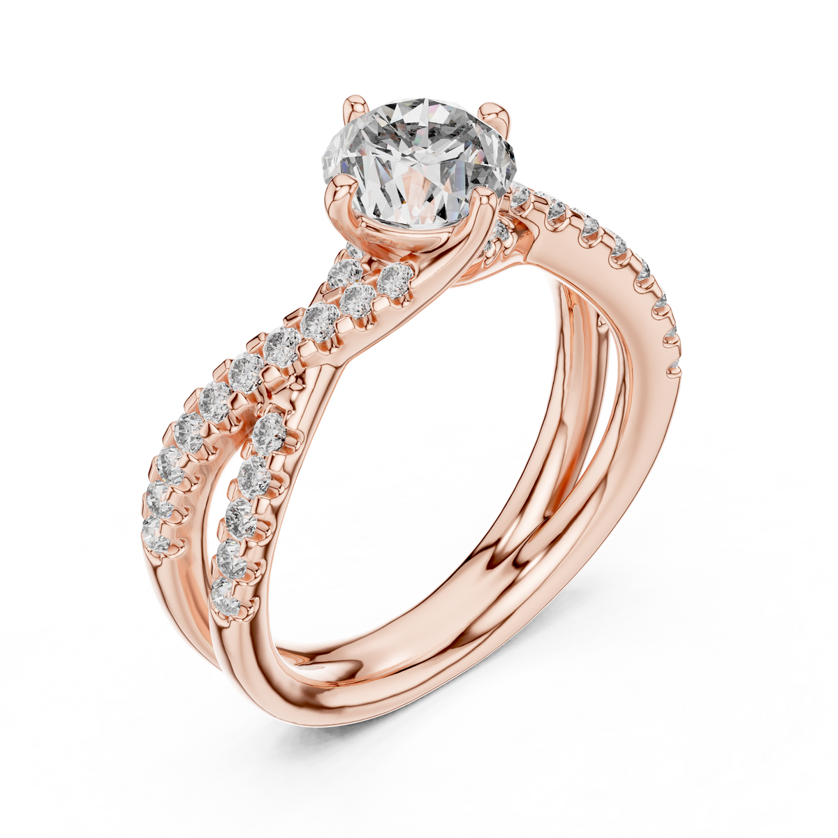 Valerienne Round-Cut Pavé Lab Grown Diamond Engagement Ring.