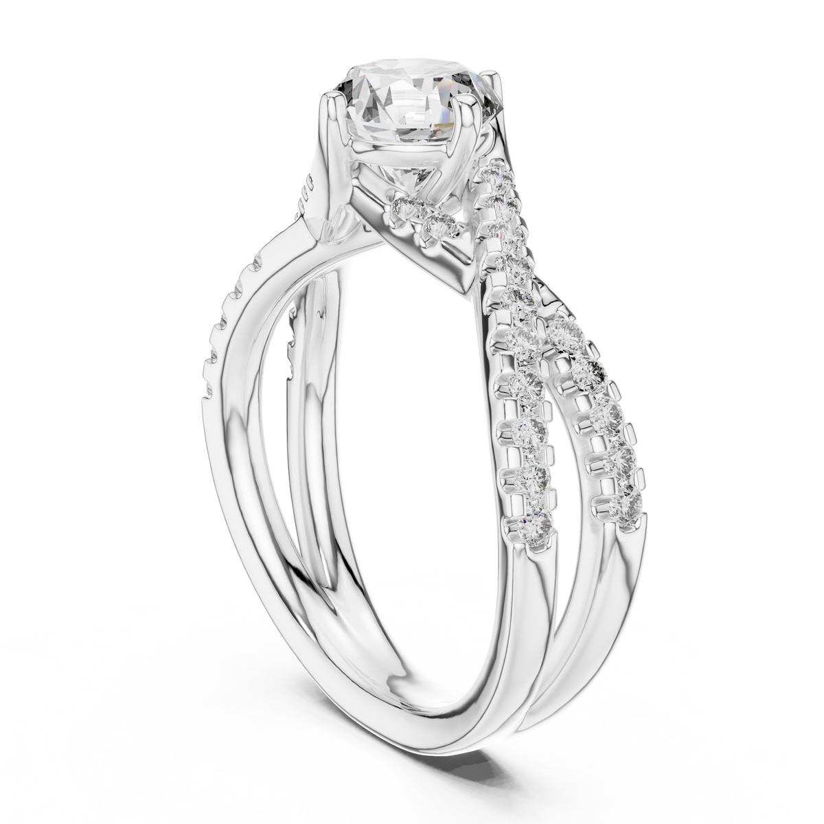 Valerienne Round-Cut Pavé Lab Grown Diamond Engagement Ring.