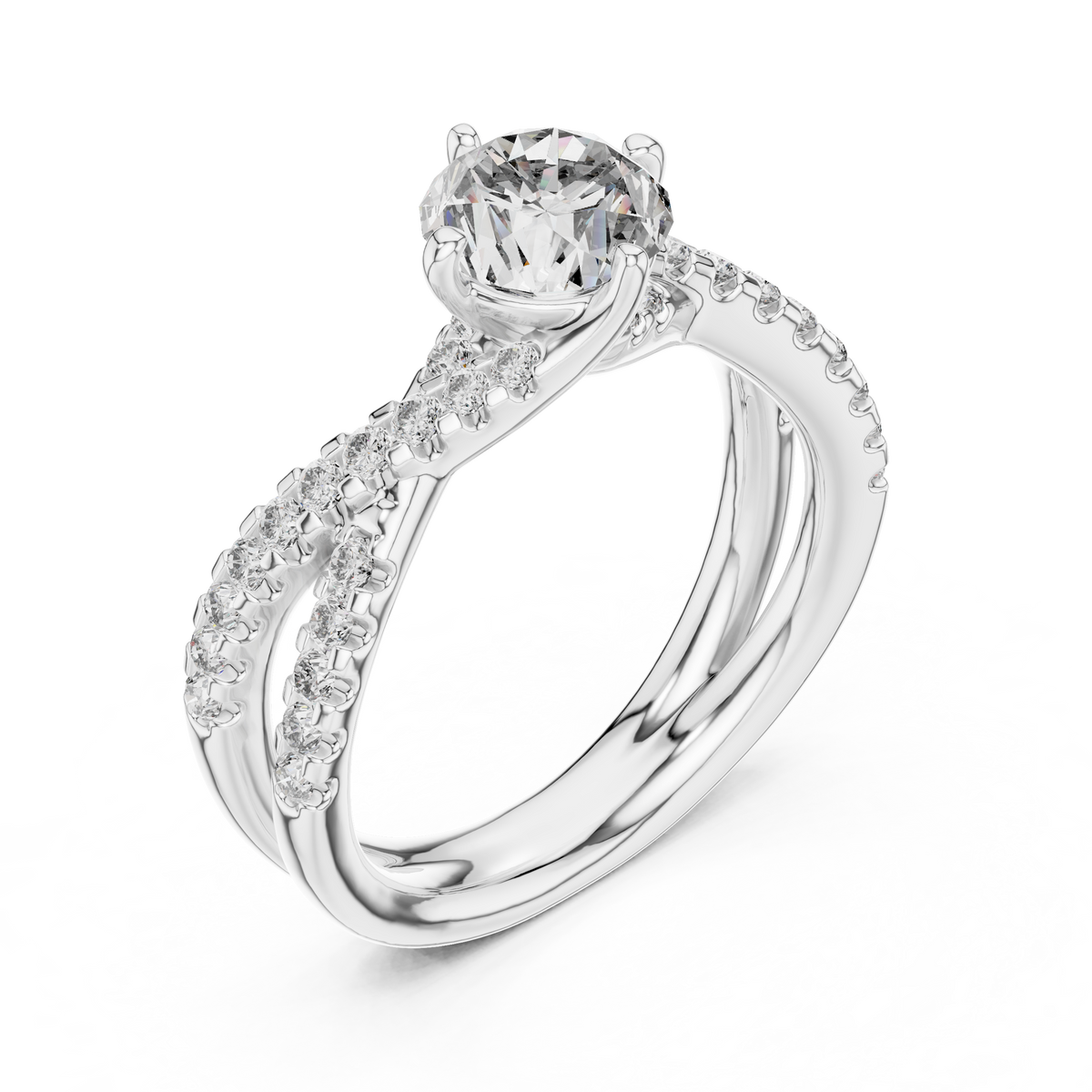 Valerienne Round-Cut Pavé Lab Grown Diamond Engagement Ring.