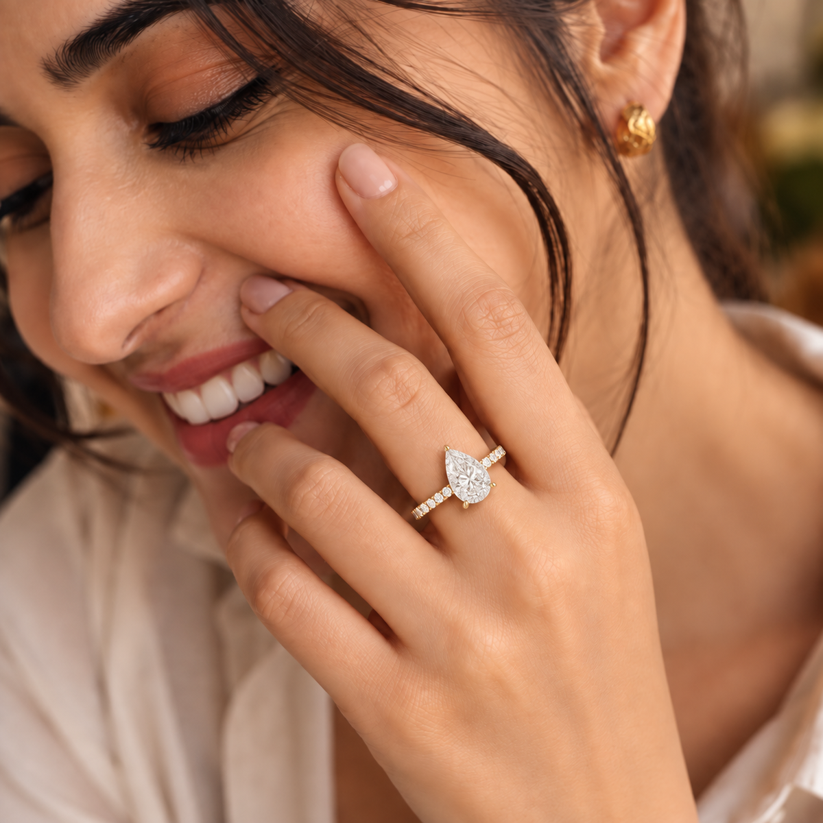 Pear Radiance Lab Grown Diamond Solitaire Engagement Ring