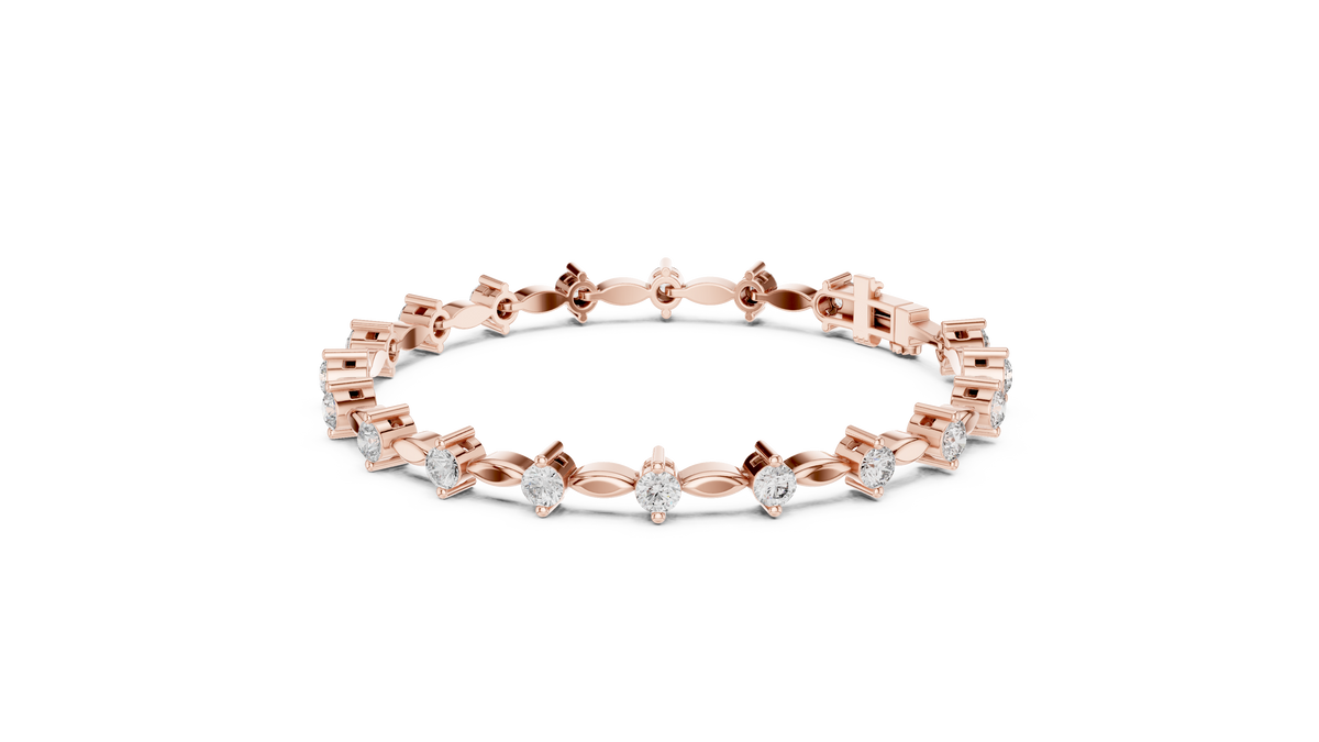 Navelle Leaf Link Round Lab Grown Diamond Station Bracelet