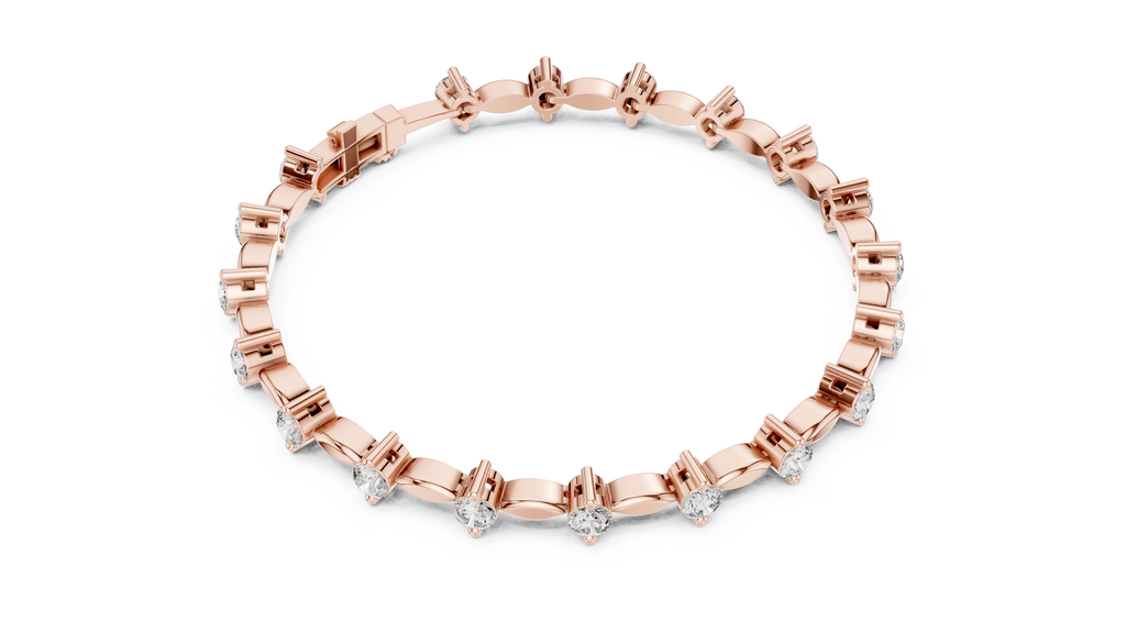 Navelle Leaf Link Round Lab Grown Diamond Station Bracelet