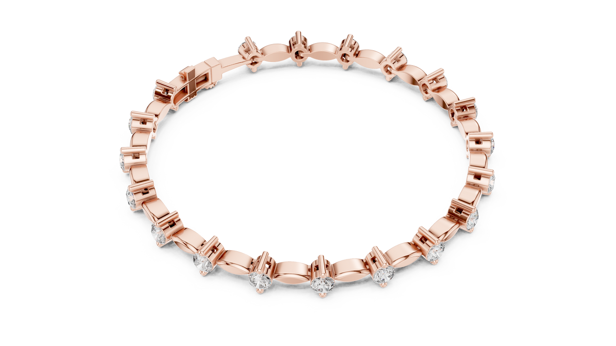 Navelle Leaf Link Round Lab Grown Diamond Station Bracelet
